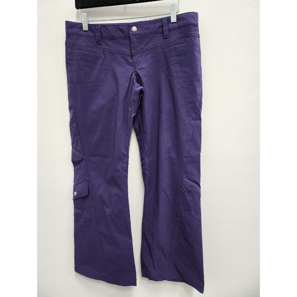 Athleta Womens Cargo Flared Leg Hiking Pants Size 10 Petite Purple Nylon Casual